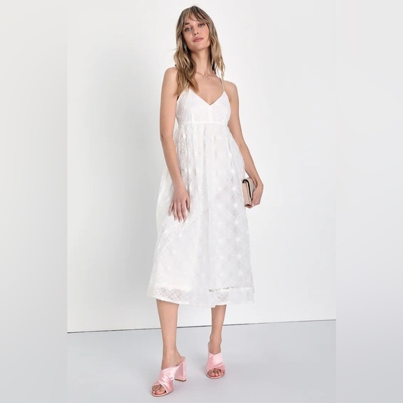 Lulus Small Radiate Elegance Ivory Floral Tulle Midi Dress - Picture 1 of 8
